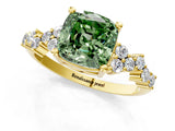 Yellow gold Fancy Green Cushion Cut Diamond Cluster Pavé Band with Four-Prong Setting_13