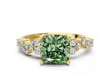 Yellow gold Fancy Green Cushion Cut Diamond Cluster Pavé Band with Four-Prong Setting_3