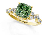 Yellow gold Fancy Green Cushion Cut Diamond Cluster Pavé Band with Four-Prong Setting_4