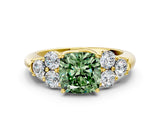 Yellow gold Fancy Green Cushion  Cut Diamond Cluster Ring with Round Accent Stones and Prong Setting on a Classic Band_49