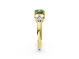 Yellow gold Fancy Green Cushion  Cut Diamond Cluster Ring with Round Accent Stones and Prong Setting on a Classic Band_51