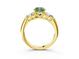 Yellow gold Fancy Green Cushion  Cut Diamond Cluster Ring with Round Accent Stones and Prong Setting on a Classic Band_52