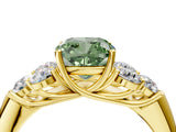 Yellow gold Fancy Green Cushion  Cut Diamond Cluster Ring with Round Accent Stones and Prong Setting on a Classic Band_53