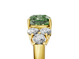 Yellow gold Fancy Green Cushion  Cut Diamond Cluster Ring with Round Accent Stones and Prong Setting on a Classic Band_54