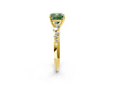 Yellow gold Fancy Green Cushion Cut Diamond Cluster Side Stone Solitaire Ring with Prong Setting_72