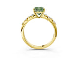 Yellow gold Fancy Green Cushion Cut Diamond Cluster Side Stone Solitaire Ring with Prong Setting_73