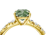 Yellow gold Fancy Green Cushion Cut Diamond Cluster Side Stone Solitaire Ring with Prong Setting_74