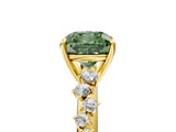 Yellow gold Fancy Green Cushion Cut Diamond Cluster Side Stone Solitaire Ring with Prong Setting_75