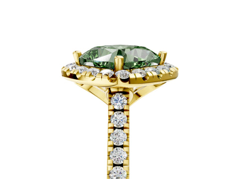 Yellow gold Fancy Green Cushion Cut Diamond Cushion Halo Ring with Pavé Band_5