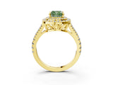Yellow gold Fancy Green Cushion Cut Diamond Double Halo Ring with Pavé Band and Prong Setting_60