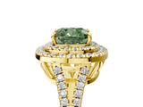 Yellow gold Fancy Green Cushion Cut Diamond Double Halo Ring with Pavé Band and Prong Setting_62