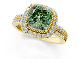 Yellow gold Fancy Green Cushion Cut Diamond Double Halo Ring with Split Shank and Four-Prong Setting_1
