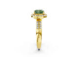 Yellow gold Fancy Green Cushion Cut Diamond Double Halo Ring with Split Shank and Four-Prong Setting_2