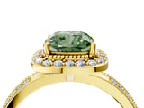 Yellow gold Fancy Green Cushion Cut Diamond Double Halo Ring with Split Shank and Four-Prong Setting_4