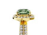 Yellow gold Fancy Green Cushion Cut Diamond Double Halo Ring with Split Shank and Four-Prong Setting_5