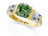 Yellow gold Fancy Green Cushion Cut Diamond Engagement Ring with Baguette Side Stones and Channel Set Band_21