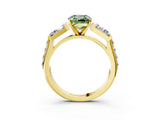 Yellow gold Fancy Green Cushion Cut Diamond Engagement Ring with Baguette Side Stones and Channel Set Band_23