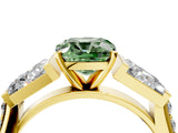 Yellow gold Fancy Green Cushion Cut Diamond Engagement Ring with Baguette Side Stones and Channel Set Band_24