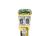 Yellow gold Fancy Green Cushion Cut Diamond Engagement Ring with Baguette Side Stones and Channel Set Band_25