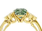 Yellow gold Fancy Green Cushion  Cut Diamond Engagement Ring with Bezel Set Round Side Stones and Prong Setting_51