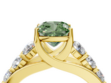 Yellow gold Fancy Green Cushion  Cut Diamond Engagement Ring with Pavé Band and Four-Prong Setting_7