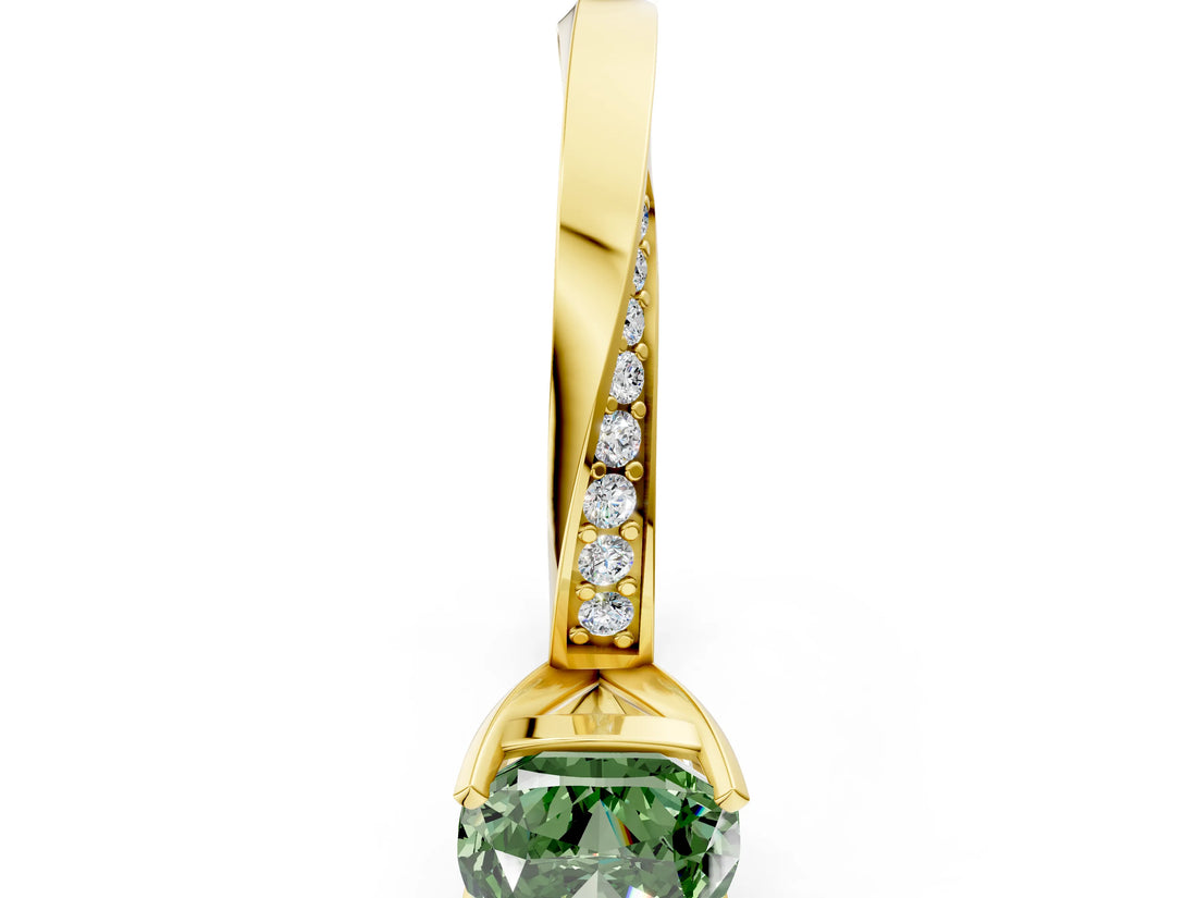 Yellow gold Fancy Green Cushion Cut Diamond Engagement Ring with Side Stone Accents and Four-Prong Setting_12