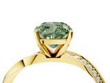 Yellow gold Fancy Green Cushion Cut Diamond Engagement Ring with Side Stone Accents and Four-Prong Setting_16