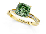 Yellow gold Fancy Green Cushion Cut Diamond Engagement Ring with Side Stone Accents and Four-Prong Setting_73