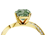Yellow gold Fancy Green Cushion Cut Diamond Engagement Ring with Side Stone Accents and Four-Prong Setting_76