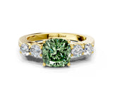 Yellow gold Fancy Green Cushion  Cut Diamond Five-Stone Prong Set White Gold Ring_32