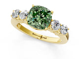 Yellow gold Fancy Green Cushion  Cut Diamond Five-Stone Prong Set White Gold Ring_33