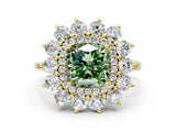 Yellow gold Fancy Green Cushion Cut Diamond Floral Double Halo Engagement Ring with Prong Setting_24