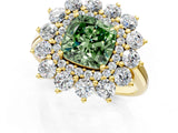 Yellow gold Fancy Green Cushion Cut Diamond Floral Double Halo Engagement Ring with Prong Setting_25