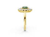 Yellow gold Fancy Green Cushion Cut Diamond Floral Double Halo Engagement Ring with Prong Setting_26