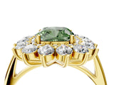 Yellow gold Fancy Green Cushion Cut Diamond Floral Double Halo Engagement Ring with Prong Setting_28