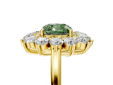Yellow gold Fancy Green Cushion Cut Diamond Floral Double Halo Engagement Ring with Prong Setting_29