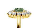 Yellow gold Fancy Green Cushion Cut Diamond Floral Double Halo Engagement Ring with Prong Setting_77