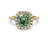 Yellow gold Fancy Green Cushion  Cut Diamond Floral Halo Engagement Ring with Pavé Band and Prong Setting_37