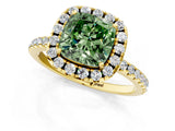 Yellow gold Fancy Green Cushion  Cut Diamond Floral Halo Engagement Ring with Pavé Band and Prong Setting_38