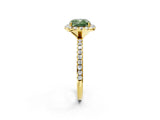 Yellow gold Fancy Green Cushion  Cut Diamond Floral Halo Engagement Ring with Pavé Band and Prong Setting_39