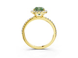 Yellow gold Fancy Green Cushion  Cut Diamond Floral Halo Engagement Ring with Pavé Band and Prong Setting_40