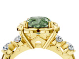 Yellow gold Fancy Green Cushion  Cut Diamond Floral Halo Engagement Ring with Shared Prong Setting 4