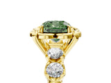 Yellow gold Fancy Green Cushion  Cut Diamond Floral Halo Engagement Ring with Shared Prong Setting 5