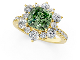 Yellow gold Fancy Green Cushion  Cut Diamond Floral Halo Pave Band with Prong Setting_38