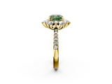 Yellow gold Fancy Green Cushion  Cut Diamond Floral Halo Pave Band with Prong Setting_39