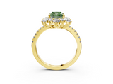 Yellow gold Fancy Green Cushion  Cut Diamond Floral Halo Pave Band with Prong Setting_40
