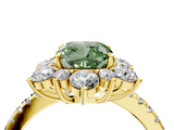Yellow gold Fancy Green Cushion  Cut Diamond Floral Halo Pave Band with Prong Setting_41
