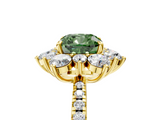 Yellow gold Fancy Green Cushion  Cut Diamond Floral Halo Pave Band with Prong Setting_42
