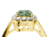 Yellow gold Fancy Green Cushion Cut Diamond Floral Halo Ring with Pavé Band and Prong Setting_7