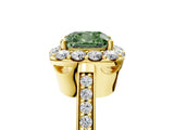 Yellow gold Fancy Green Cushion Cut Diamond Floral Halo Ring with Pavé Band and Prong Setting_8